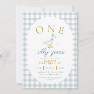 Invitation UN Canard Silly Bleu Gingham Daisy Premier Anniver