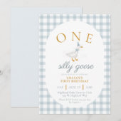 Invitation UN Canard Silly Bleu Gingham Daisy Premier Anniver (Devant / Derrière)