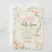 Invitation Un Canard Silly Gingham Rose Floral 1er Anniversai (Devant)