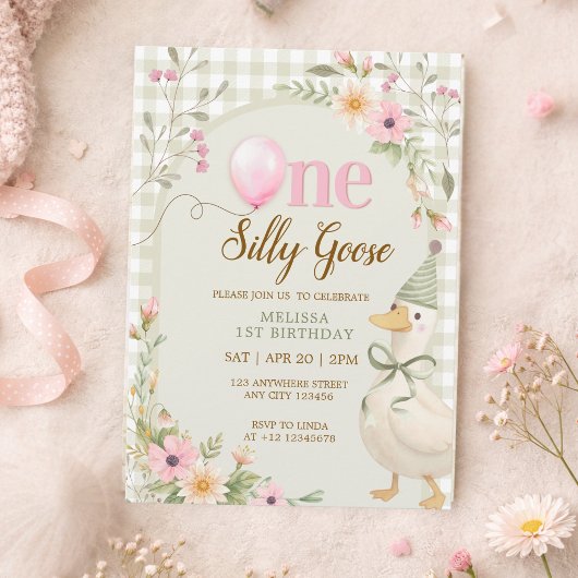 Invitation Un Canard Silly Gingham Rose Floral 1er Anniversai