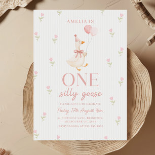Invitation Un Canard Silly Goose Floral 1er Anniversaire Rose