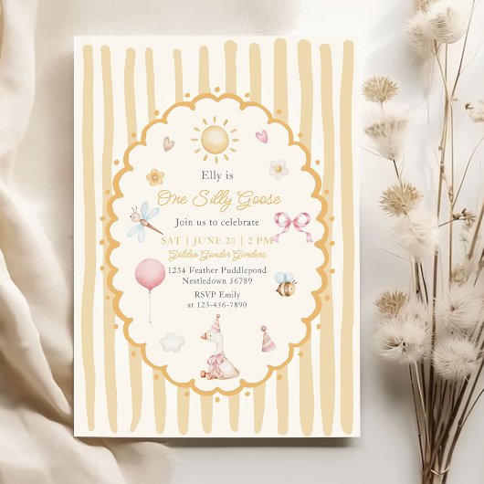Invitation Un Canard Silly Goose Orange Rayé Anniversaire 