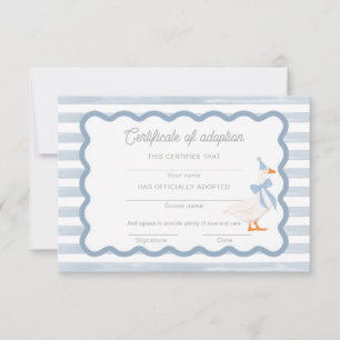 Invitation Un certificat d'adoption d'une peluche "Une Oie Ri