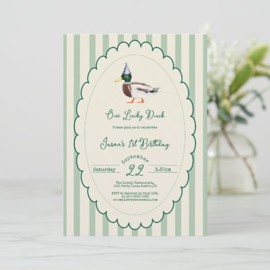 Invitation Un chanceux Canard Mallard Green Preppy Photo (Debout devant)