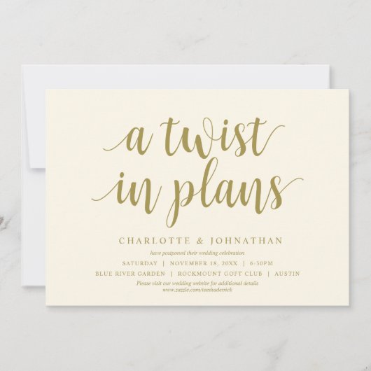 Invitation Un changement de plans, Mariage Changer la date (Devant)