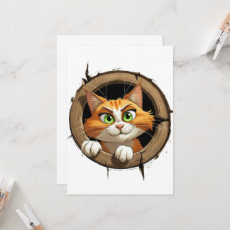 Invitation Un chat de dessin animé avec des yeux verts brilla