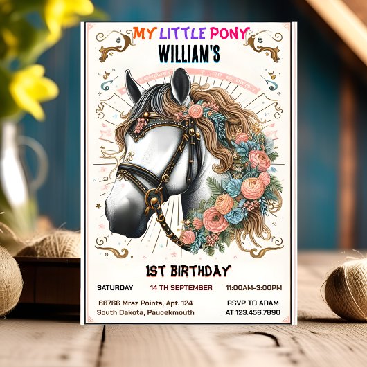 Invitation un cheval mignon mon petit poney premier 1er anniv