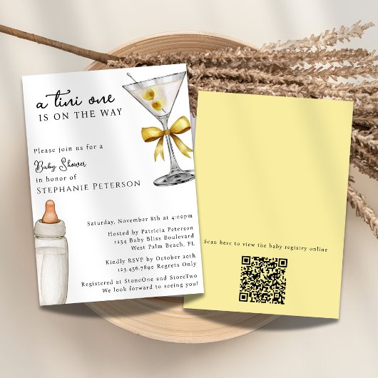 Invitation Un code QR Baby Shower Tini One Yellow Martini