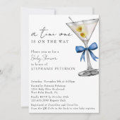 Invitation Un code QR simple Tini One Bleu Fête Prénatale Mar (Devant)