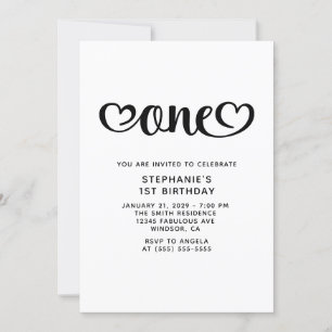 Invitation Un Coeur mignon Script 1er anniversaire