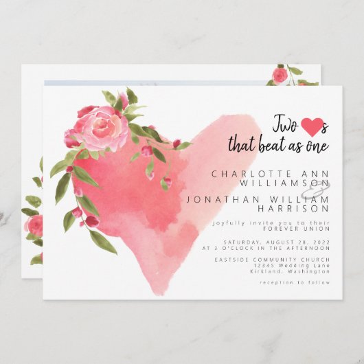 Invitation Un Coeur Rose Élégant En Une Photo Valentines Day (Devant / Derrière)