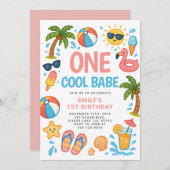 Invitation Un Cool Babe Tropical 1ère fête d'anniversaire (Devant / Derrière)