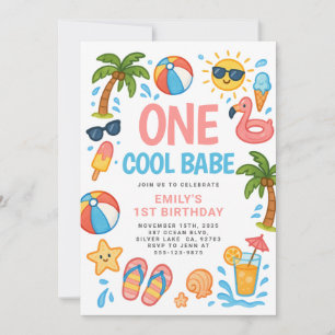 Invitation Un Cool Babe Tropical 1ère fête d'anniversaire