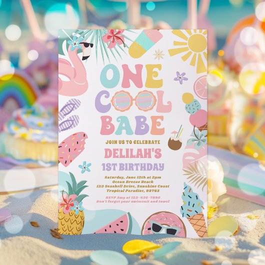 Invitation Un Cool Babe Tropical Été 1er Anniversaire Fête
