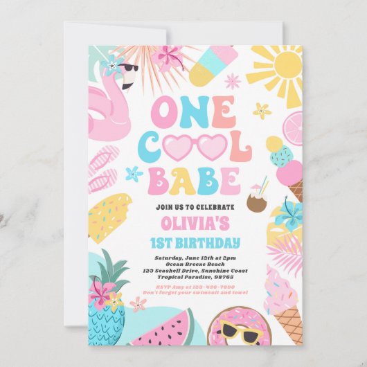 Invitation Un Cool Babe Tropical Été 1er Anniversaire Fête (Devant)