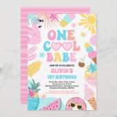 Invitation Un Cool Babe Tropical Été 1er Anniversaire Fête (Devant / Derrière)