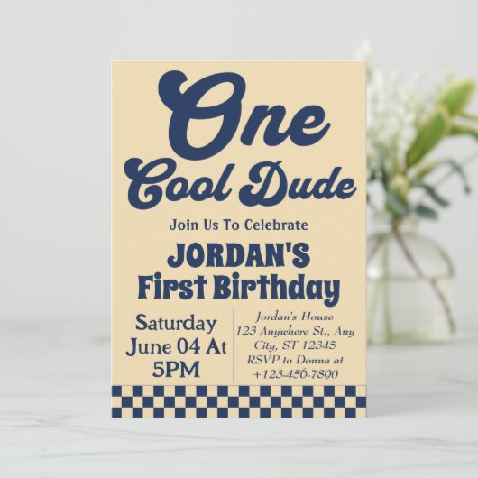 Invitation Un Cool Dude 1er anniversaire (Debout devant)