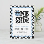 Invitation Un Cool Dude Blue Smile Face garçon 1er anniversai (Debout devant)