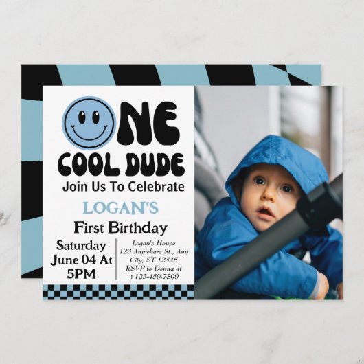 Invitation Un Cool Dude Boy 1er Birthday Photo (Devant / Derrière)