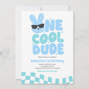 Invitation Un Cool Dude Boy Spring Bunny 1er fête d'anniversa