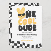 Invitation Un Cool Dude Boy Spring Bunny 1er fête d'anniversa (Devant / Derrière)