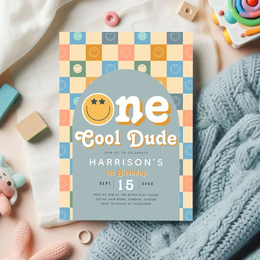 Invitation Un Cool Dude Boys Retro 1er anniversaire Invitatio