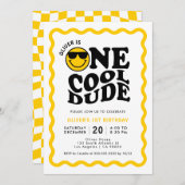 Invitation Un Cool Dude Jaune Joyeux Visage Garçon 1er annive (Devant / Derrière)