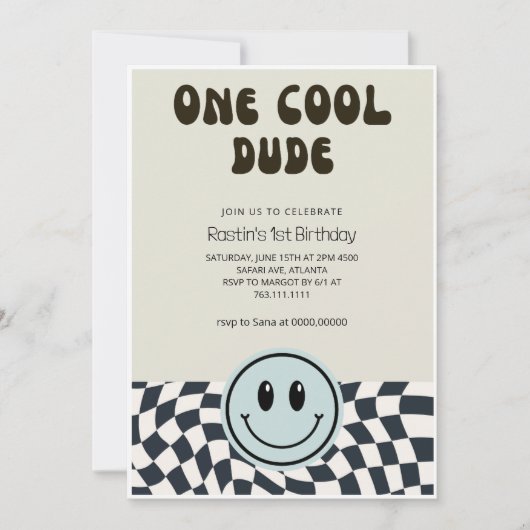 Invitation Un Cool Dude Retro Boys premier anniversaire (Devant)
