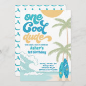 Invitation Un Cool Dude Retro Surf 1er anniversaire (Devant / Derrière)