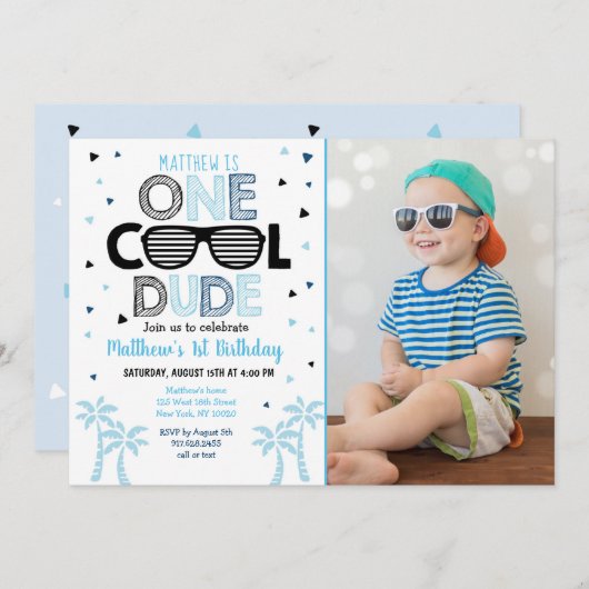 Invitation Un Cool Dude Sunglass Boy Premier anniversaire (Devant / Derrière)