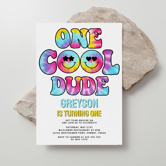 Invitation Un Cool Dude Tie Dye Boy 1er anniversaire