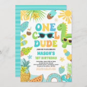 Invitation Un Cool Dude Tropical Été 1er Anniversaire (Devant / Derrière)