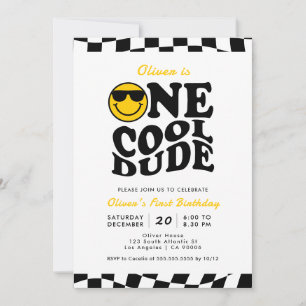 Invitation Un Cool Dude Wavy Preppy Smile Boy 1er anniversair