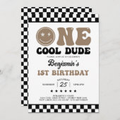 Invitation Un Cool mec Happy Face Boy 1ère fête d'anniversair (Devant / Derrière)