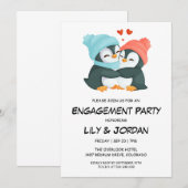 Invitation Un couple de pingouins embrassant un fiançailles d (Devant / Derrière)