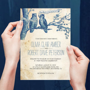 Invitation Un couple d'hibou vintage dans un mariage d'arbre 