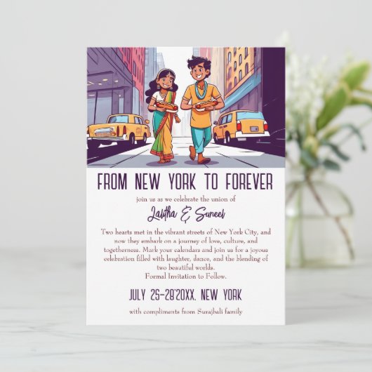 Invitation Un couple indien à New York drôle enregistrer la d (Debout devant)