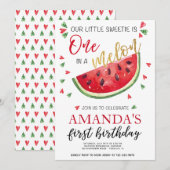 Invitation Un dans anniversaire de fille d'été de melon un ęr (Devant / Derrière)