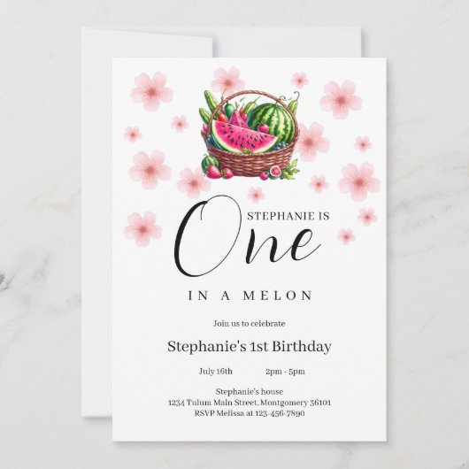 Invitation Un dans la pastèque Melon 1er fête d'anniversaire (Devant)