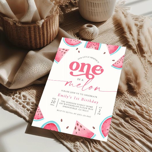 Invitation Un dans la pastèque Melon 1er fête d'anniversaire