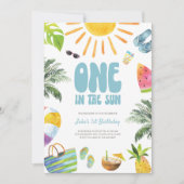 Invitation UN dans le soleil Retro 1er anniversaire Invitatio (Devant)