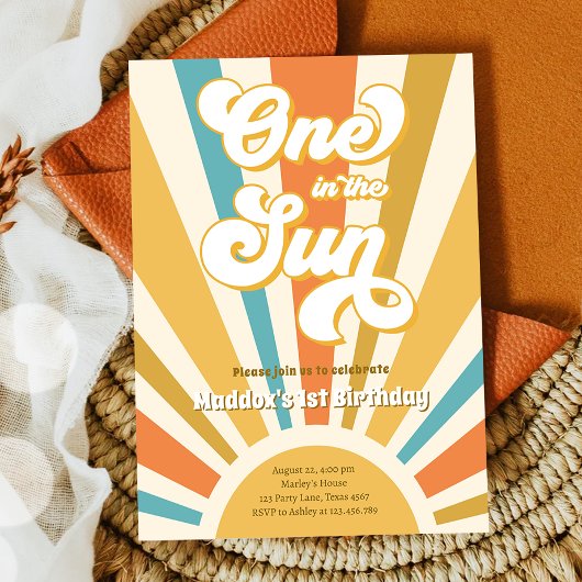Invitation Un dans le soleil Retro Boho Hippie premier annive