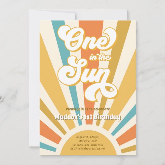 Invitation Un dans le soleil Retro Boho Hippie premier annive (Devant)