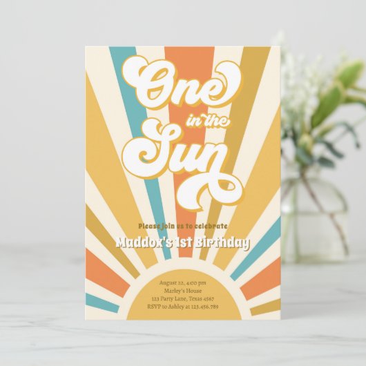 Invitation Un dans le soleil Retro Boho Hippie premier annive (Debout devant)