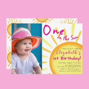 Invitation Un dans le soleil rose et orange premier anniversa