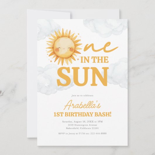 Invitation Un dans le soleil soleil 1er anniversaire (Devant)