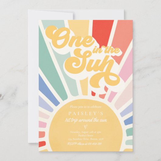 Invitation Un Dans Le Soleil Soleil 1er Anniversaire Arc-en-c (Devant)