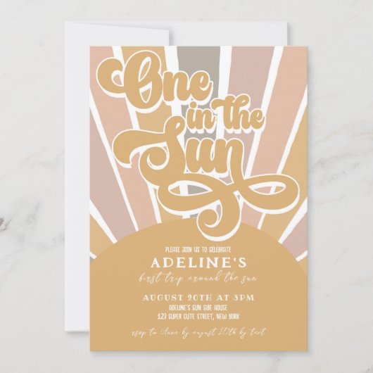 Invitation Un dans le soleil soleil 1er anniversaire Boho Rai (Devant)