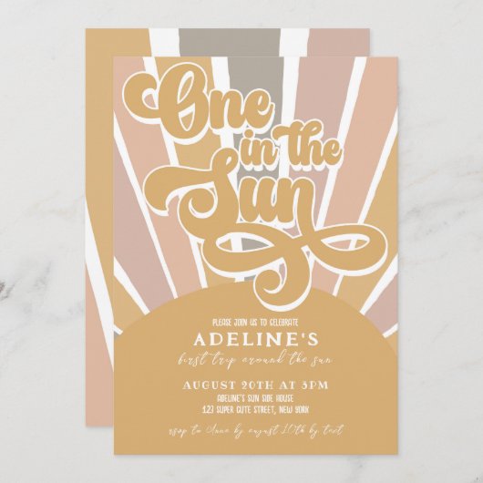 Invitation Un dans le soleil soleil 1er anniversaire Boho Rai (Devant / Derrière)