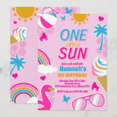 Invitation Un dans le Sun Pool Fête Anniversaire Fille été (Devant / Derrière)